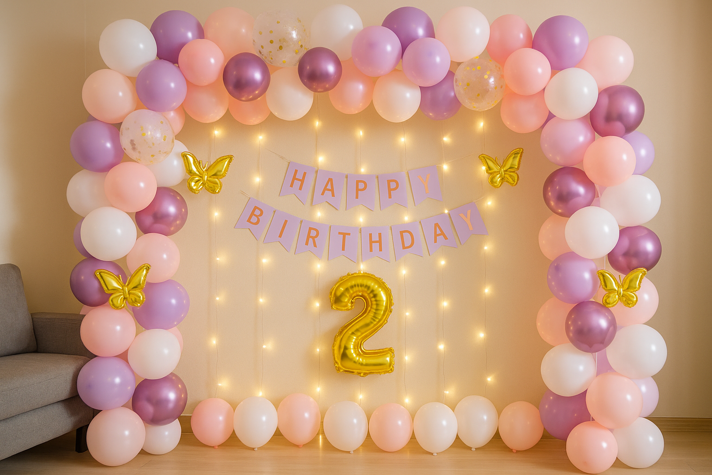 Butterfly-Themed Birthday Balloon Decoration for Home - PARTYFOXX