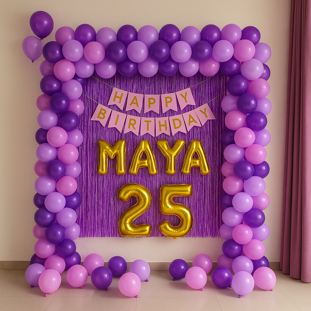 Premium Purple-Pink Balloon Decoration Setup home - PARTYFOXX