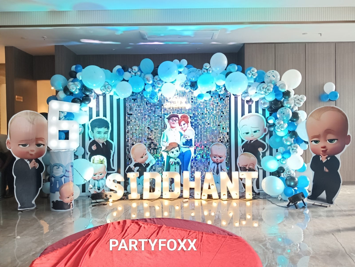 Boss Baby Theme Decoration – Silver Shimmer Backdrop - PARTYFOXX