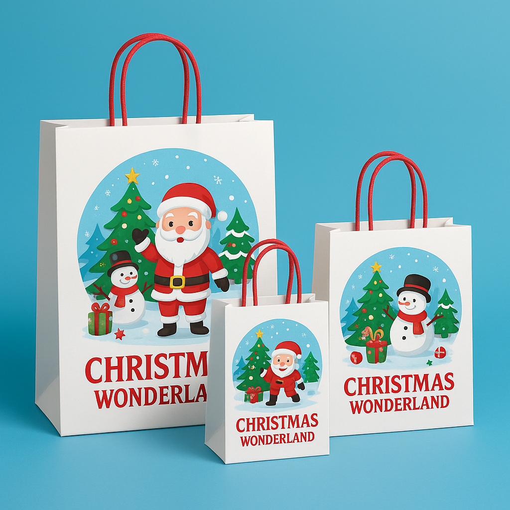Merry Christmas Theme Paper Carry Bags for Return Gifts