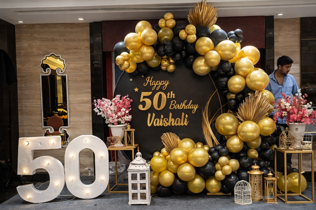 Wild One Elegant Black & Gold Birthday Party Ring Backdrop - PARTYFOXX