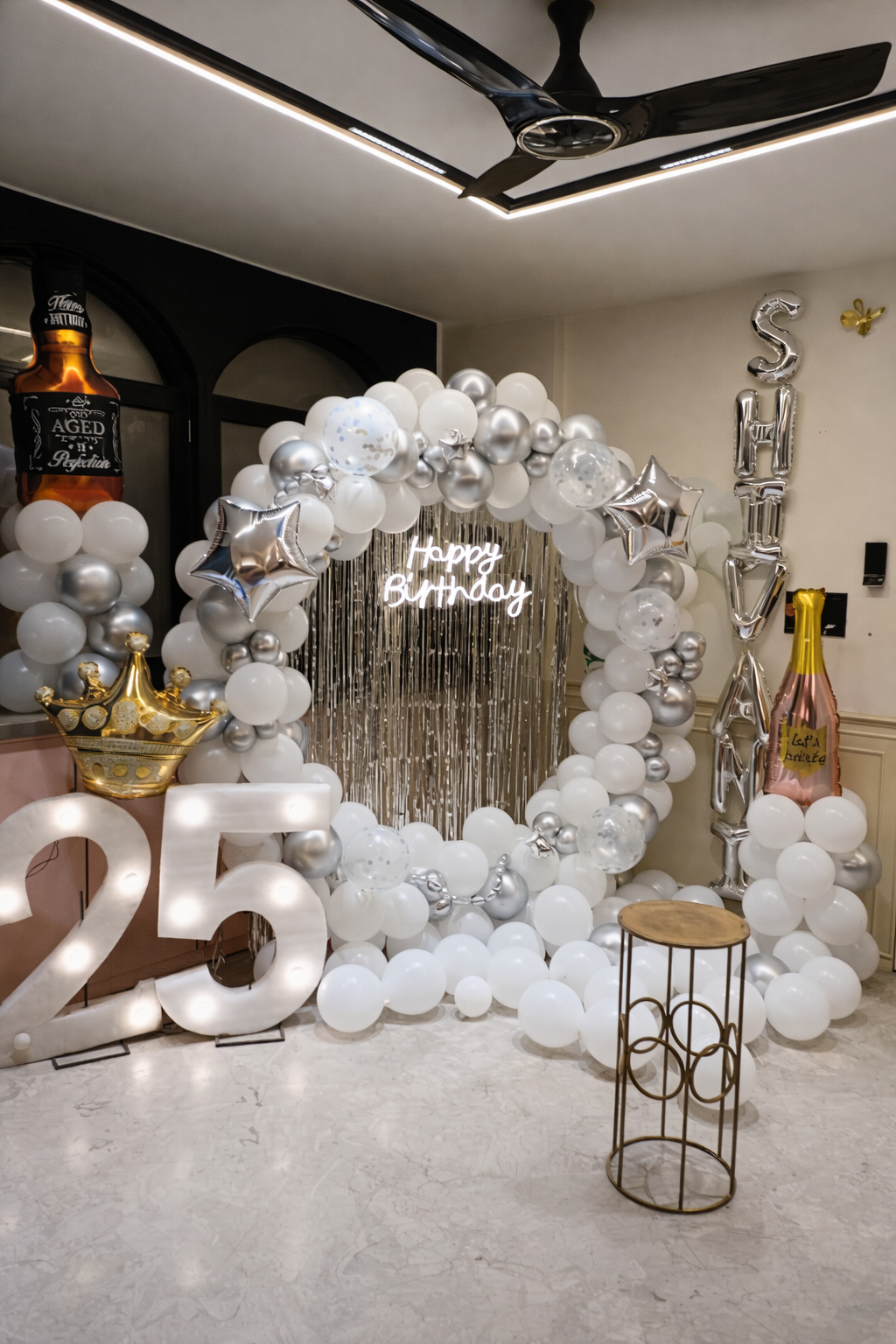 Silver & White Ring Backdrop Birthday Decoration - PARTYFOXX