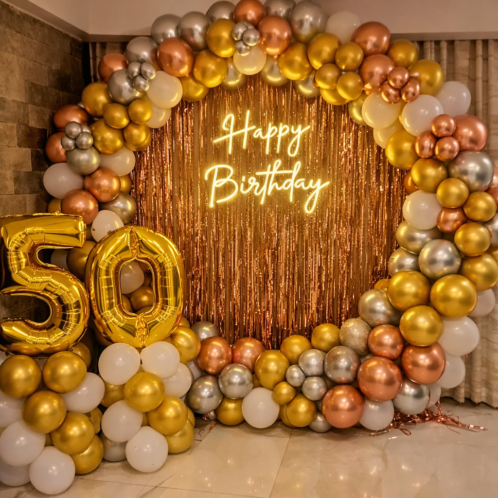 Golden Elegance Ring Backdrop Birthday Decoration (50th Birthday Theme)