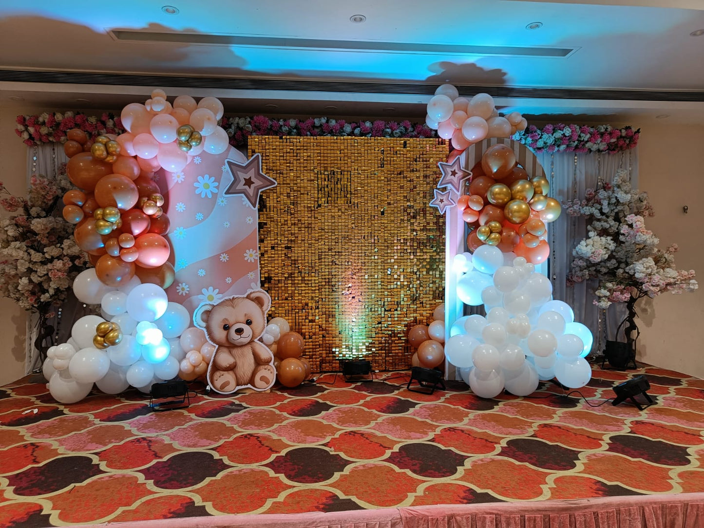 Golden Shimmer Teddy Bear Baby Shower Decoration