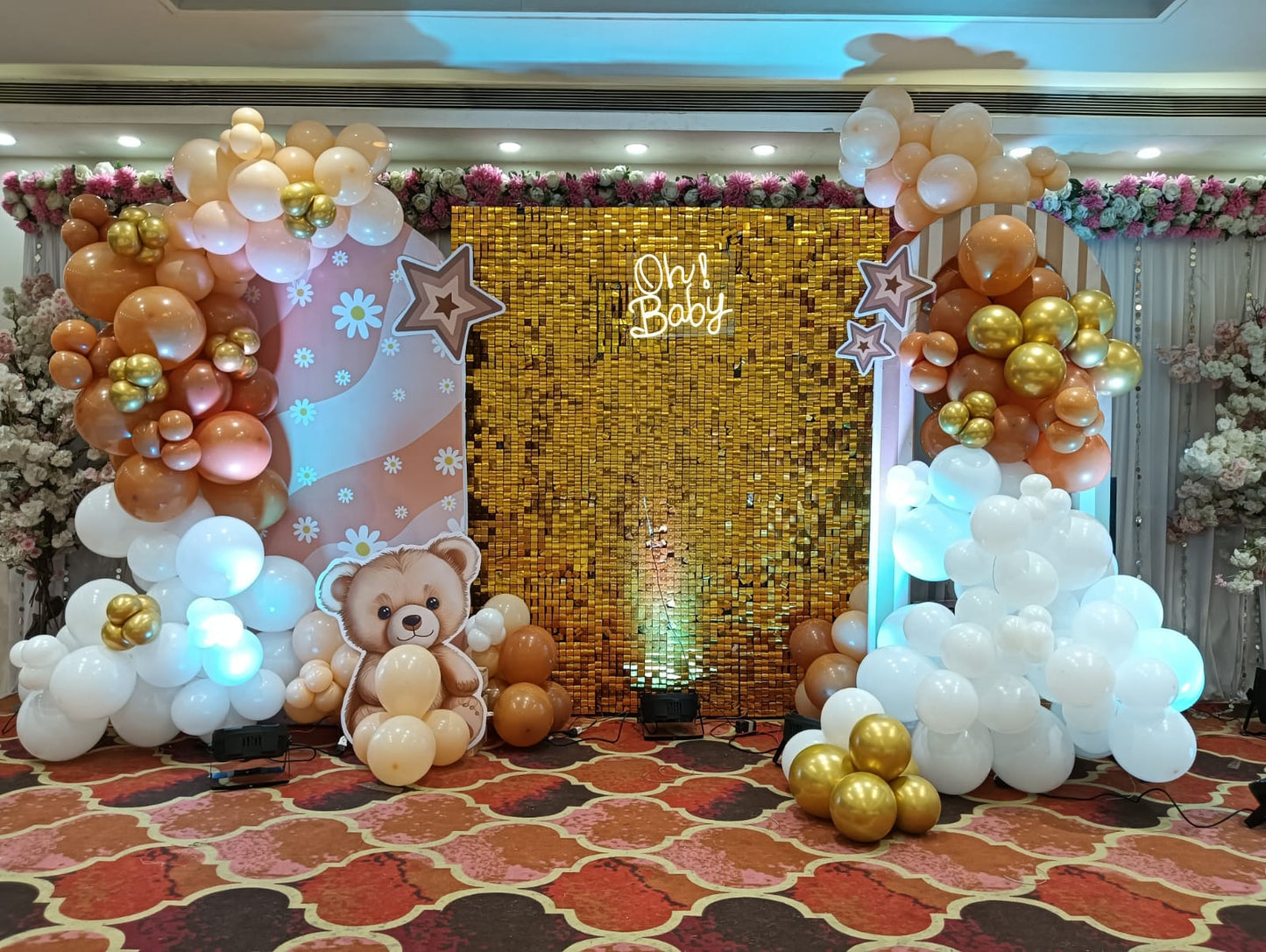 Golden Shimmer Teddy Bear Baby Shower Decoration