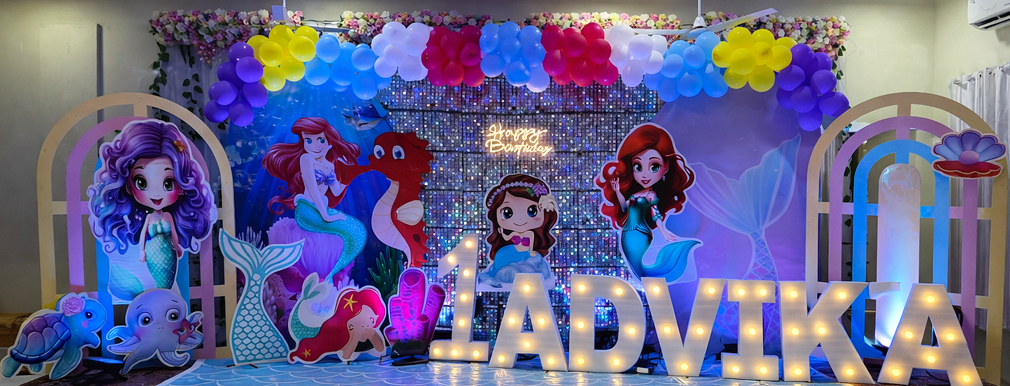 Mermaid-Themed Birthday Stage Setup – Underwater Fantasy Celebration - PARTYFOXX