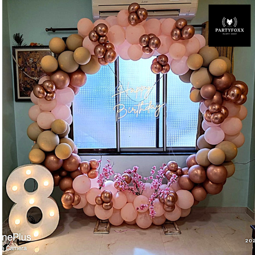 Beautiful Blush Pink & Rose Gold Balloon Ring Backdrop for Birthday Celebrations - PARTYFOXX