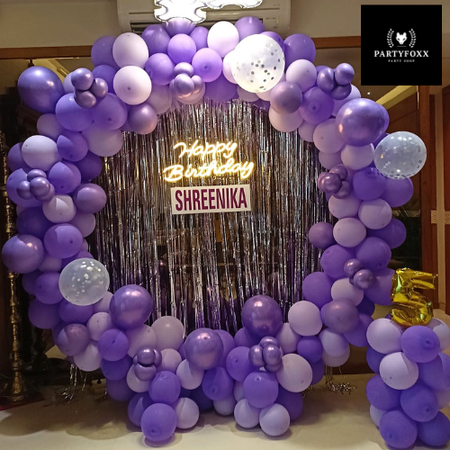 Purple & Silver Balloon Ring Backdrop for Birthday Celebrations - PARTYFOXX