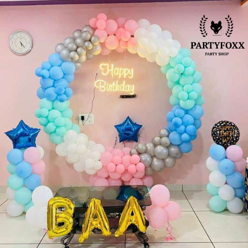Vibrant Pastel Balloon Ring Backdrop for Birthdays - PARTYFOXX