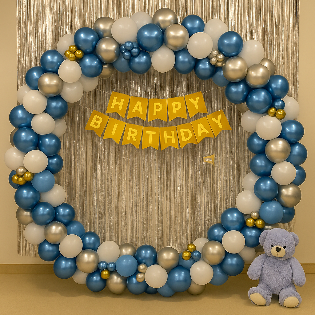 Blue & Silver Full Ring Birthday Balloon Decoration - PARTYFOXX