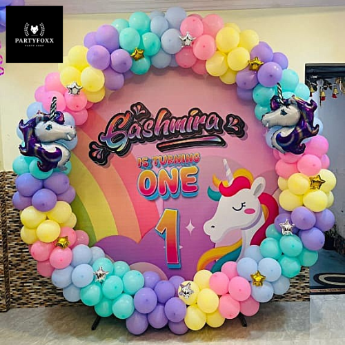 Magical Unicorn Rainbow Balloon Ring Backdrop for 1st Birthday Celebrations - PARTYFOXX