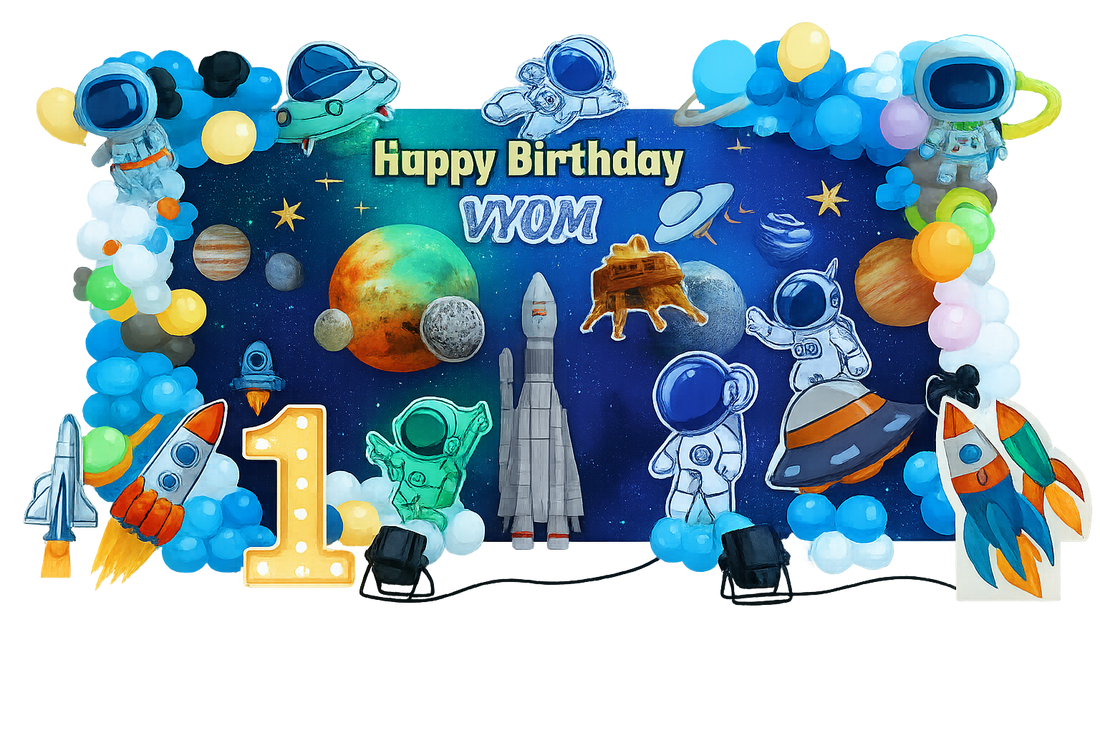 Space Theme Birthday Decoration – Astronaut & Galaxy Setup - PARTYFOXX