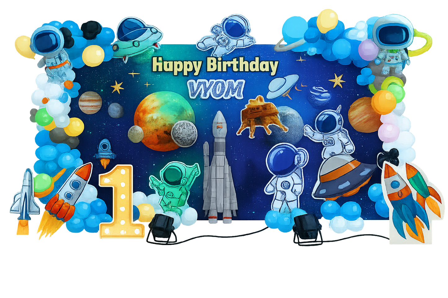 Space Theme Birthday Decoration – Astronaut & Galaxy Setup - PARTYFOXX
