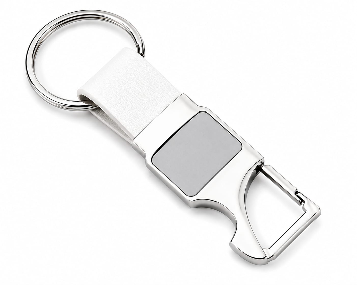 Premium Metal Carabiner Keychain with Brown Leather Strap & Grey Insert