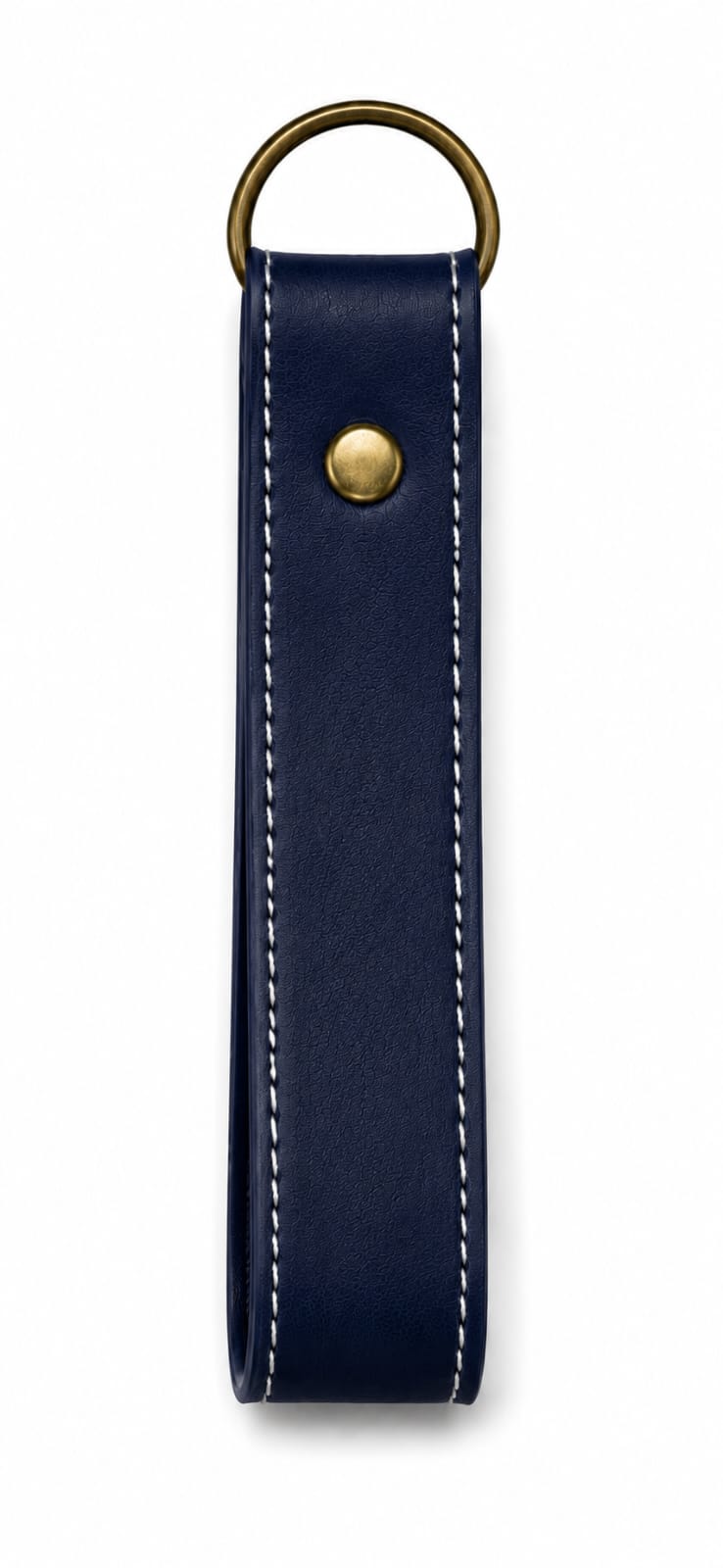 Premium Brown Leather Loop Keychain with Antique Brass Ring Button Stud