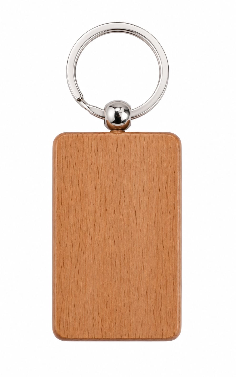 Premium Rectangular Wooden Keychain with Metal Ring