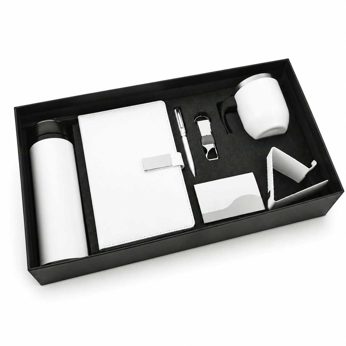 Magnet Diary, Bottle, Cup, Mobile Stand, Cardholder, Pen & Keychain Corporate Gift Set - PARTYFOXX