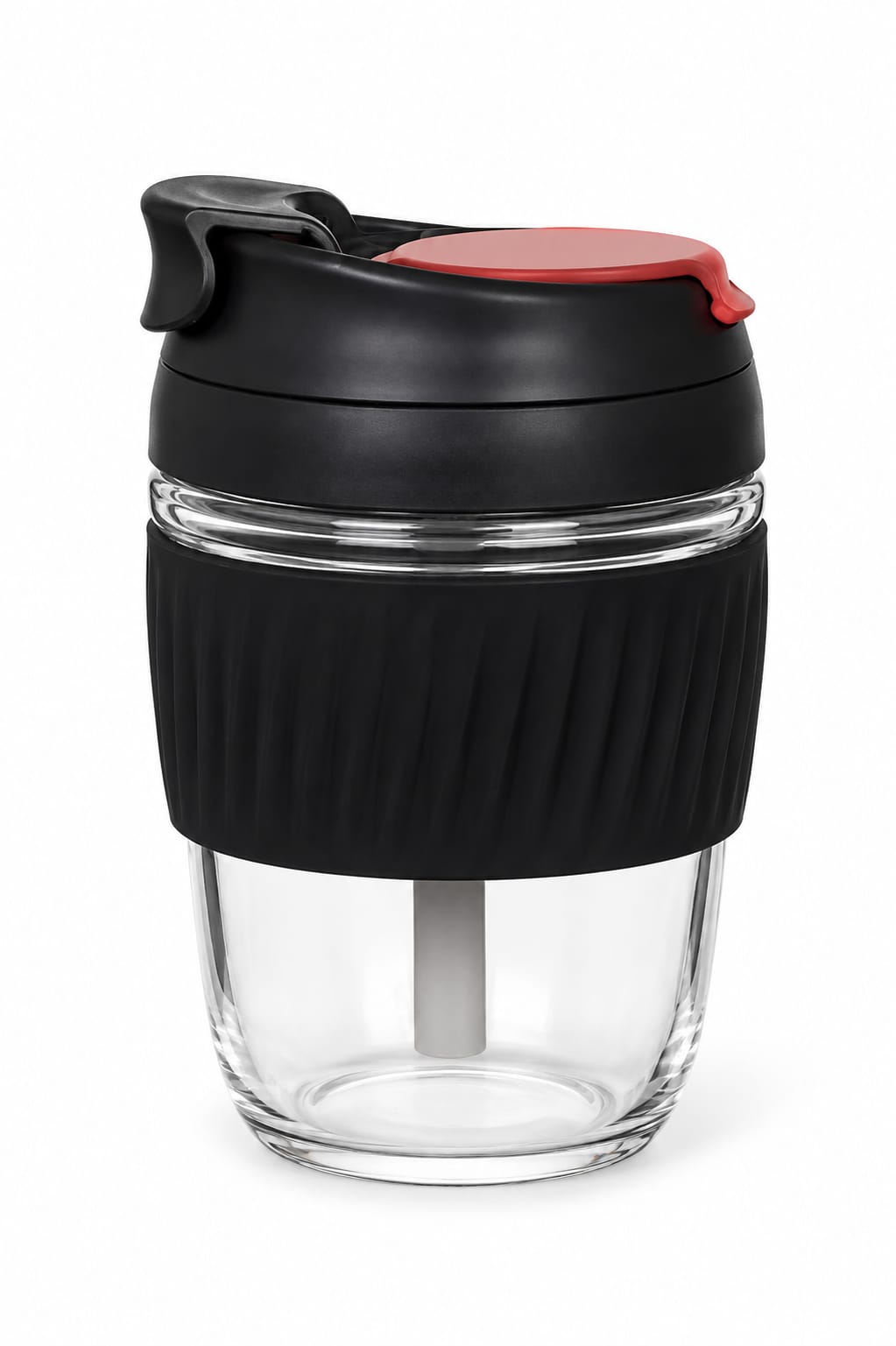 Premium Glass Travel Tumbler with Silicone Grip & Locking Flip Lid - PARTYFOXX