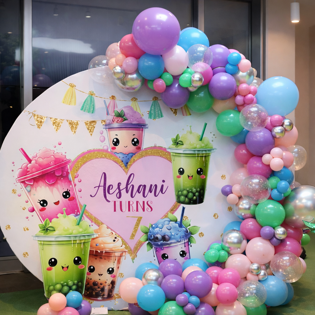 Bubble Tea Theme Birthday Party Ring Backdrop