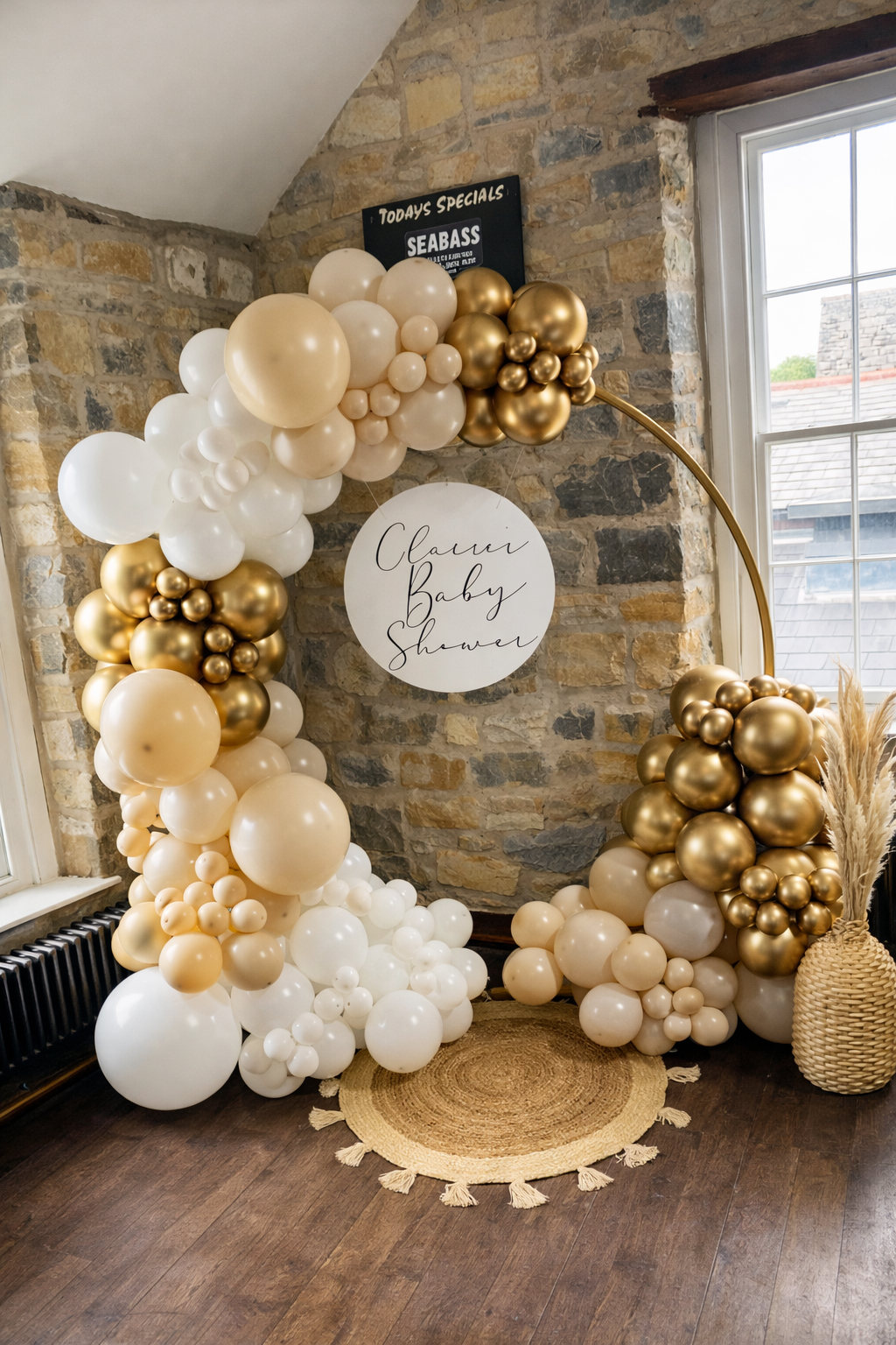 Elegant White & Gold Baby Shower Ring Backdrop Decoration - PARTYFOXX