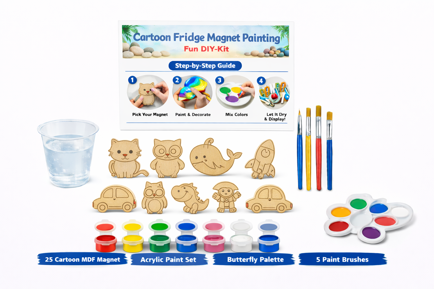 Cartoon Fridge Magnet Painting – Fun DIY Activity (25 Pieces) - PARTYFOXX