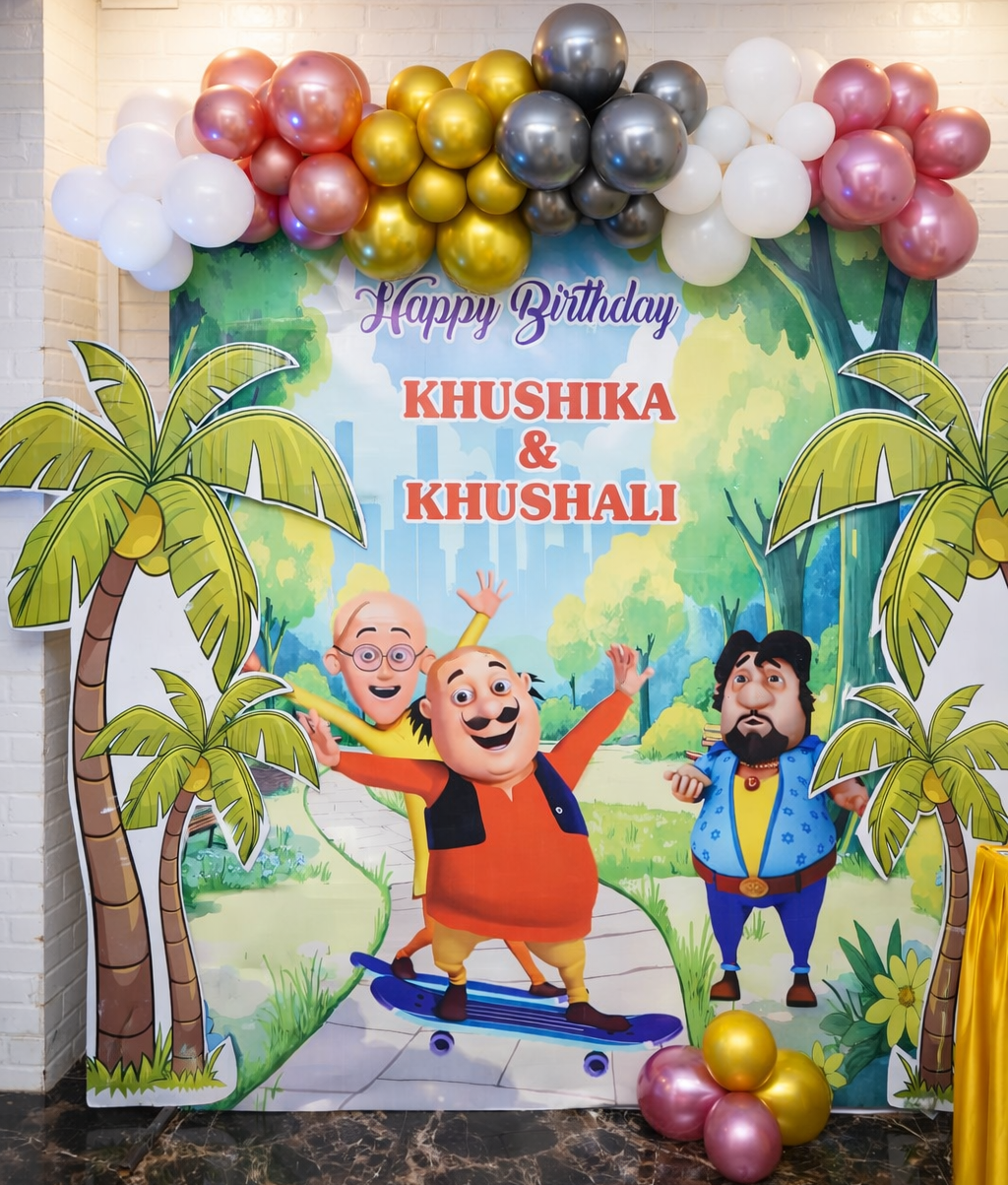 Motu & Patlu Theme Birthday Party Backdrop - PARTYFOXX