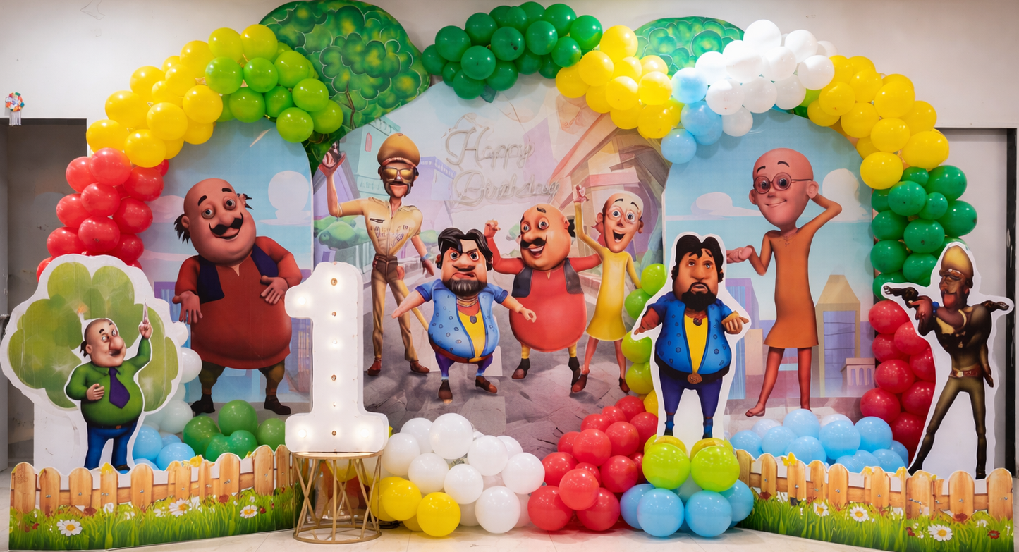 Motu Patlu Themed Birthday Celebration – Fun Cartoon Setup - PARTYFOXX