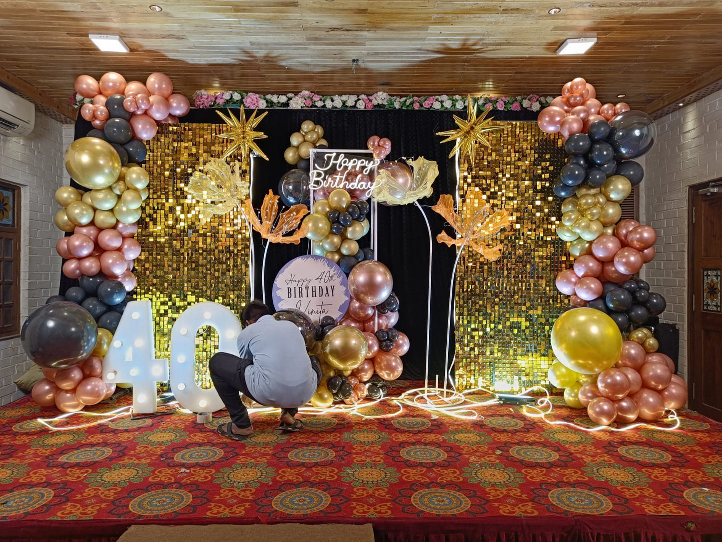 40th Birthday Golden Shimmer Backdrop Decoration - PARTYFOXX 