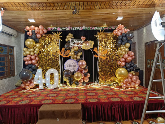 40th Birthday Golden Shimmer Backdrop Decoration - PARTYFOXX 