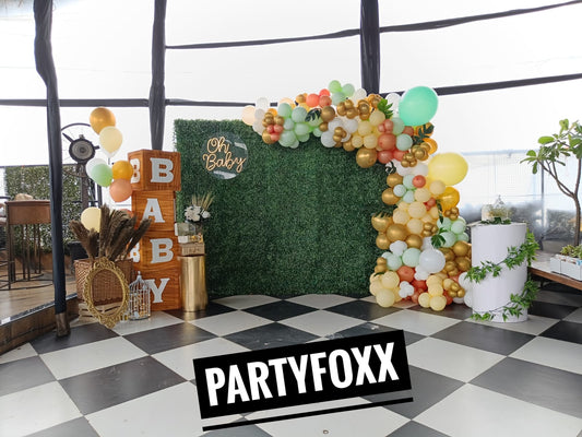 Baby Shower Decoration Green Grass backdrop Setup - PARTYFOXX 
