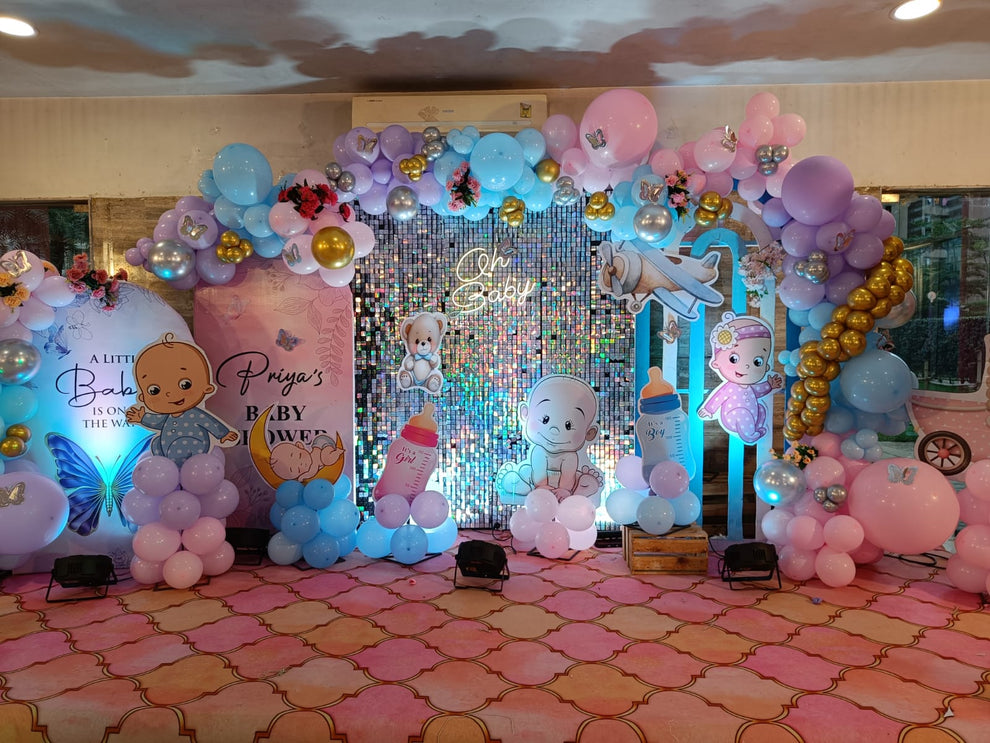 Baby Shower Decoration with Silver Shimmer Backdrop – PARTYFOXX