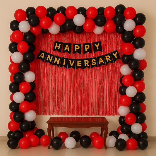 Elegant  Red & Black Wedding Anniversary Balloon Decoration - PARTYFOXX 