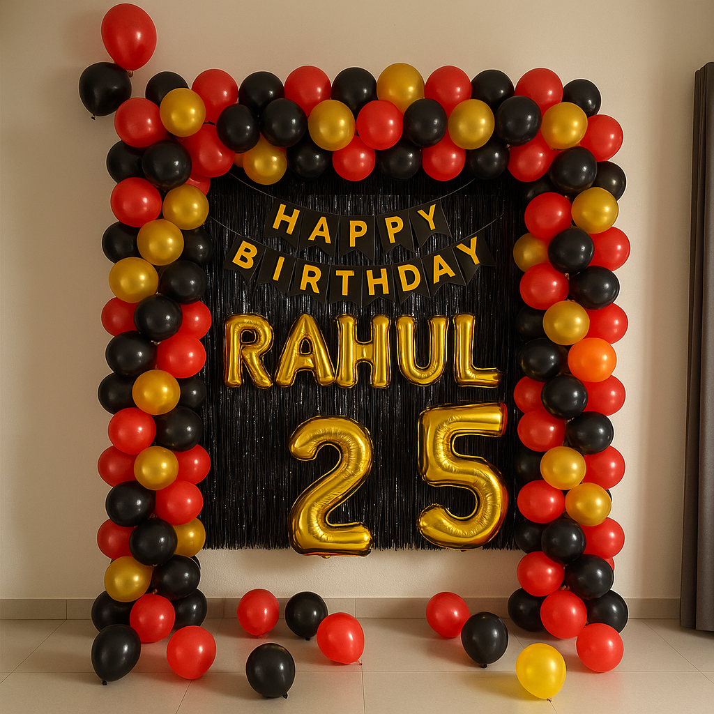Premium Red & Black Birthday Balloon Decor – Custom Home Setup - PARTYFOXX 