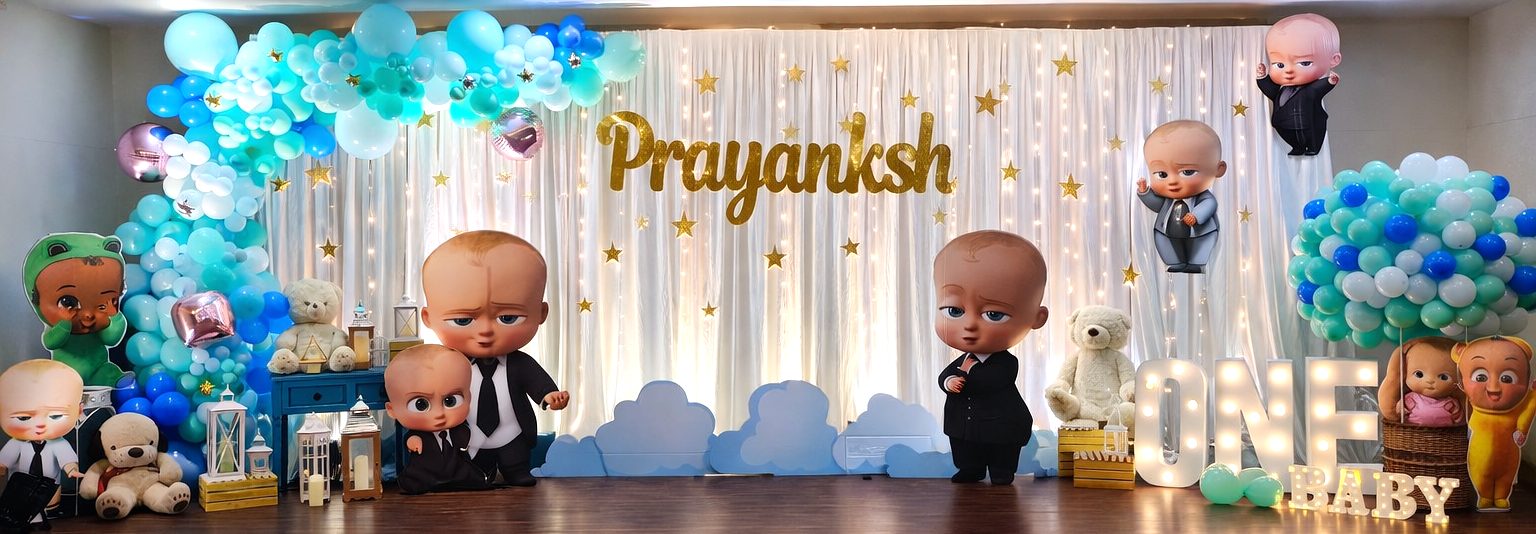 Boss Baby-Themed Birthday Stage Setup – Little Boss Celebration - PARTYFOXX 
