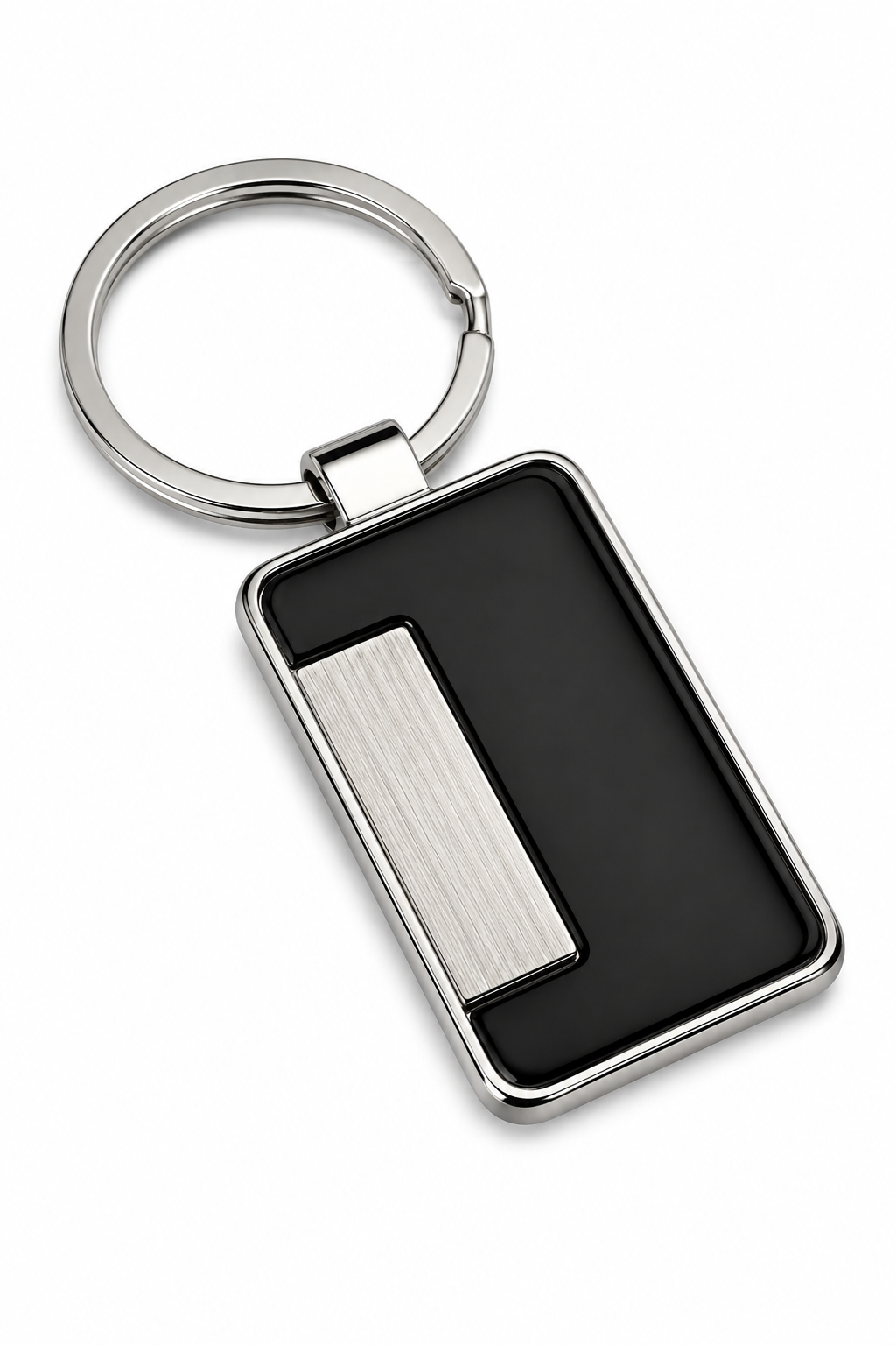 Premium Rectangular Metal Keychain with Black & Brushed Silver Insert
