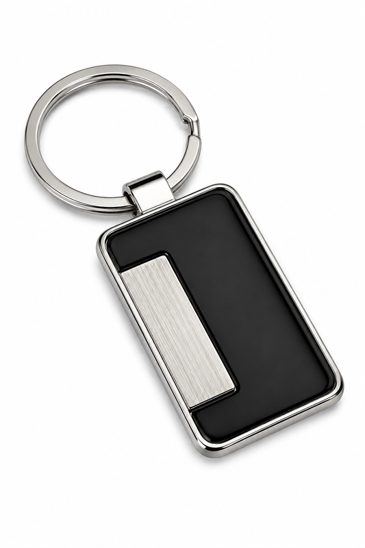 Premium Rectangular Metal Keychain with Black & Brushed Silver Insert - PARTYFOXX 