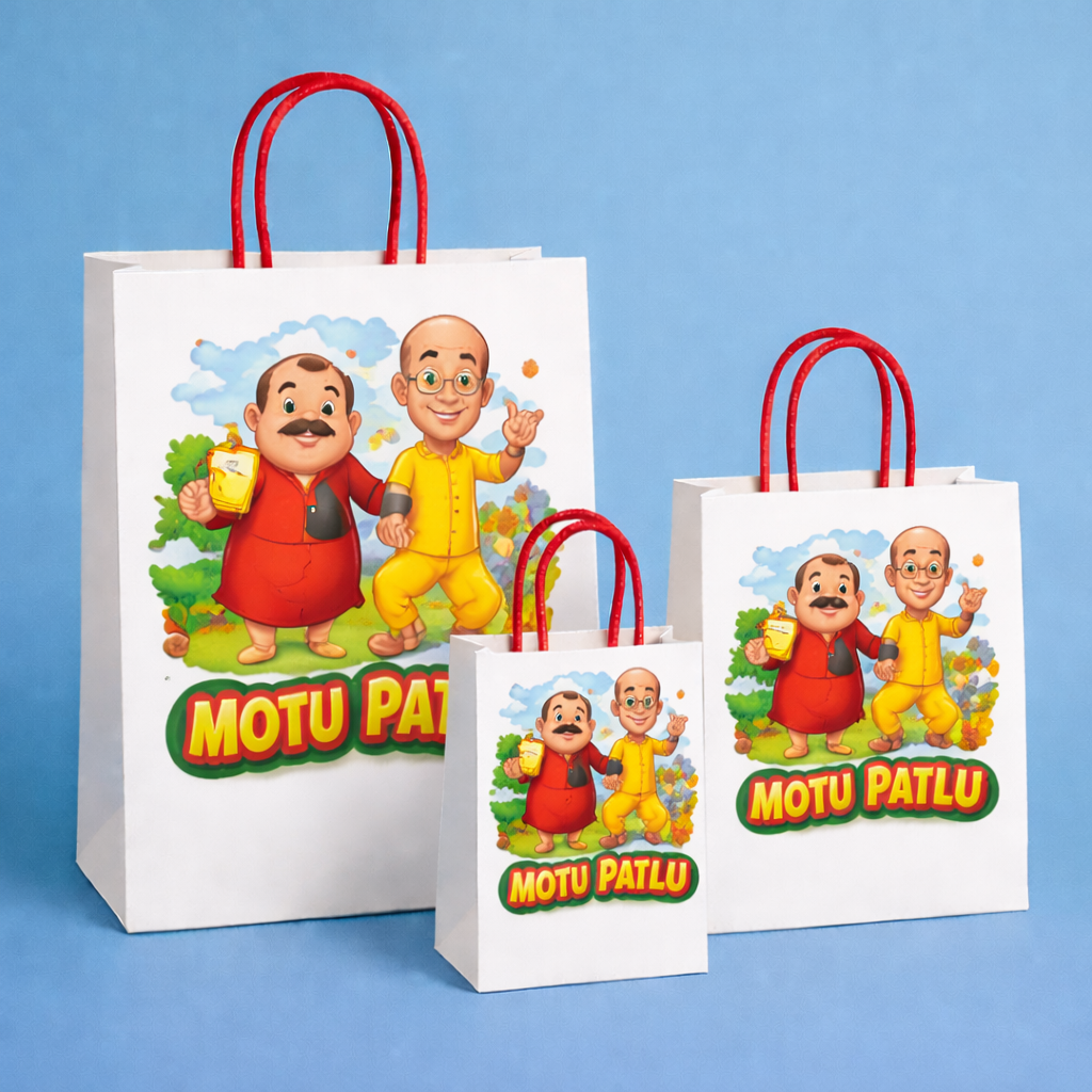 Motu–Patlu–Style In the Dark Theme Paper Carry Bags for Return Gifts