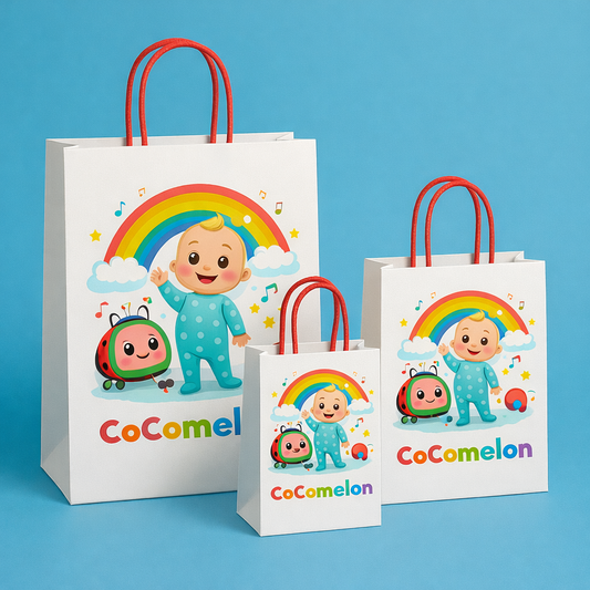Cocomelon-Inspired In the Dark Theme Paper Carry Bags for Return Gifts