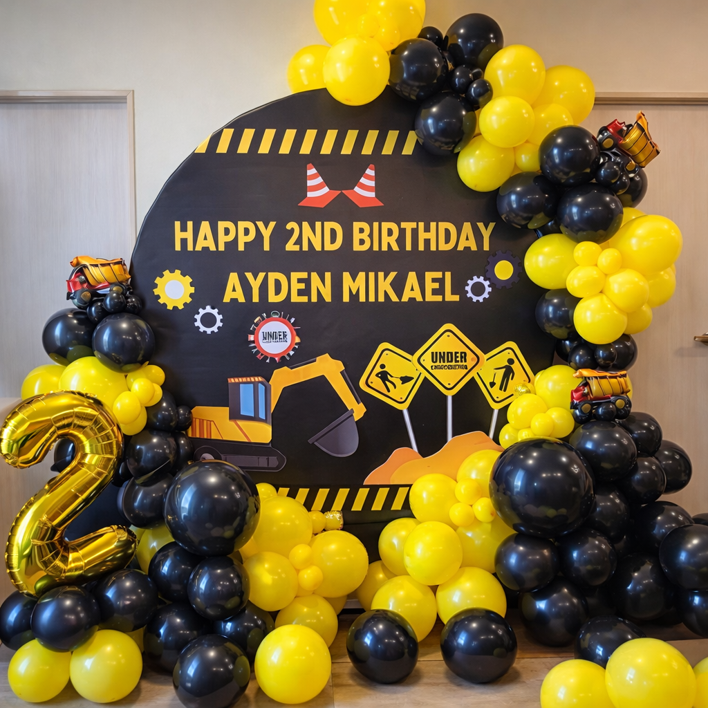 Construction Theme Birthday Party Ring Backdrop - PARTYFOXX 