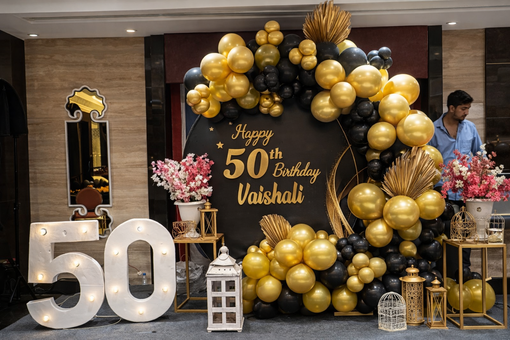 Wild One Elegant Black & Gold Birthday Party Ring Backdrop - PARTYFOXX 