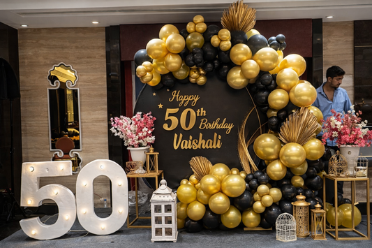 Wild One Elegant Black & Gold Birthday Party Ring Backdrop - PARTYFOXX 