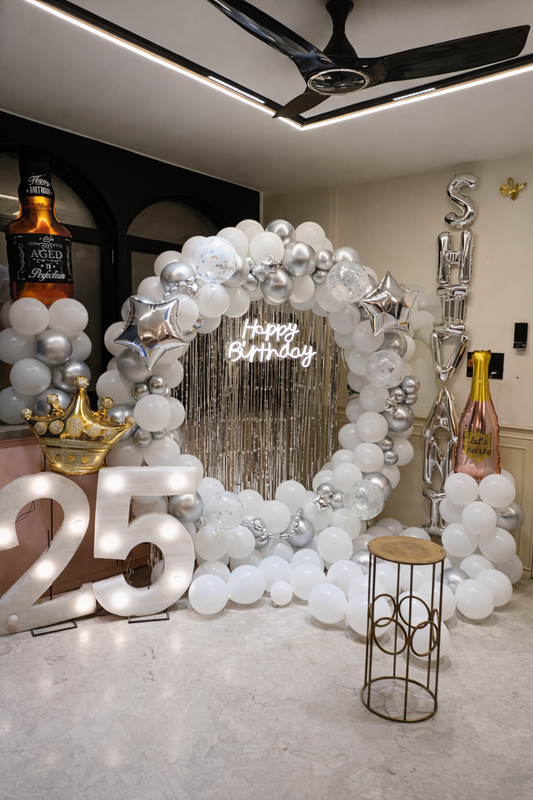 Silver & White Ring Backdrop Birthday Decoration - PARTYFOXX 