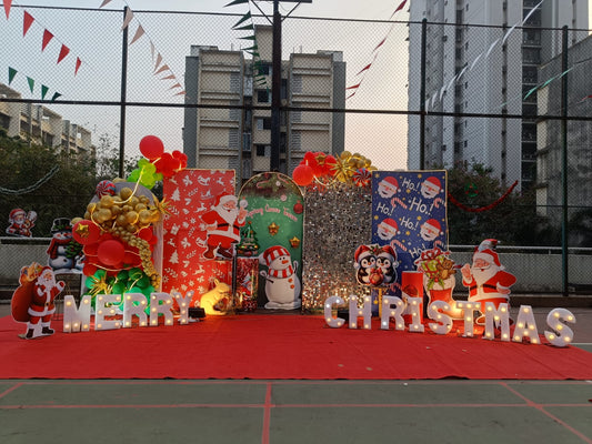 Grand Christmas Theme Decoration – 25+ Feet Shimmer Backdrop - PARTYFOXX 