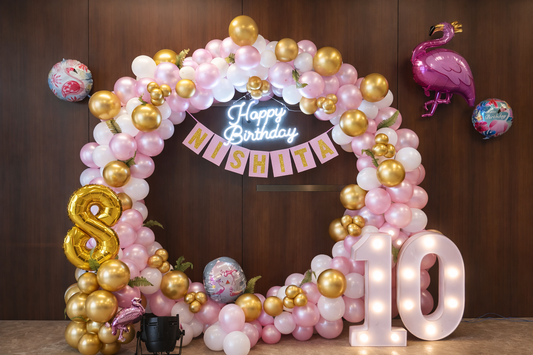 Pink & Gold Ring Backdrop Birthday Decoration - PARTYFOXX 