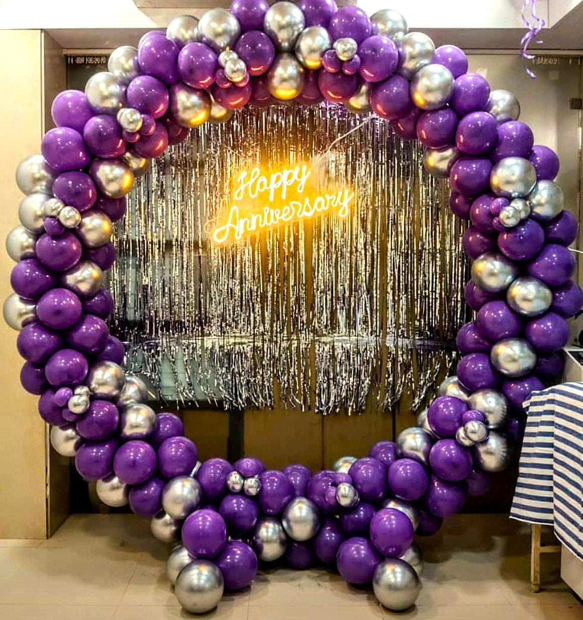 Purple & Silver Anniversary Ring Backdrop Decoration