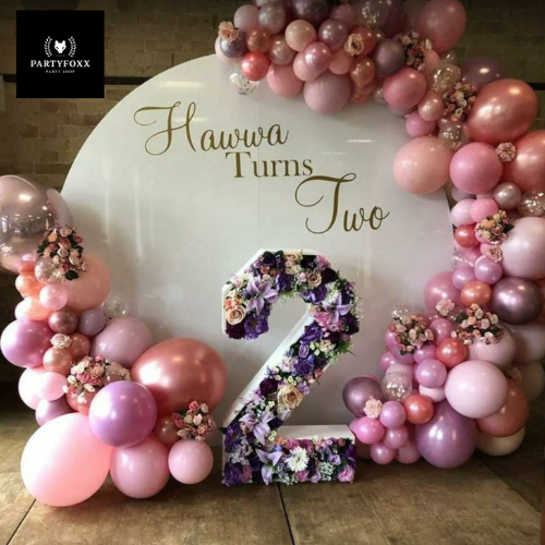 Floral Pink & Purple Balloon Backdrop for 2nd Birthday Celebrations - PARTYFOXX 