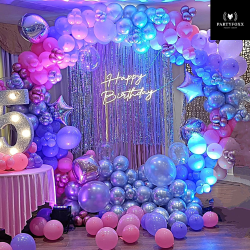 Dreamy Pink &amp; Blue Balloon Ring Backdrop for Birthday Celebrations - PARTYFOXX 