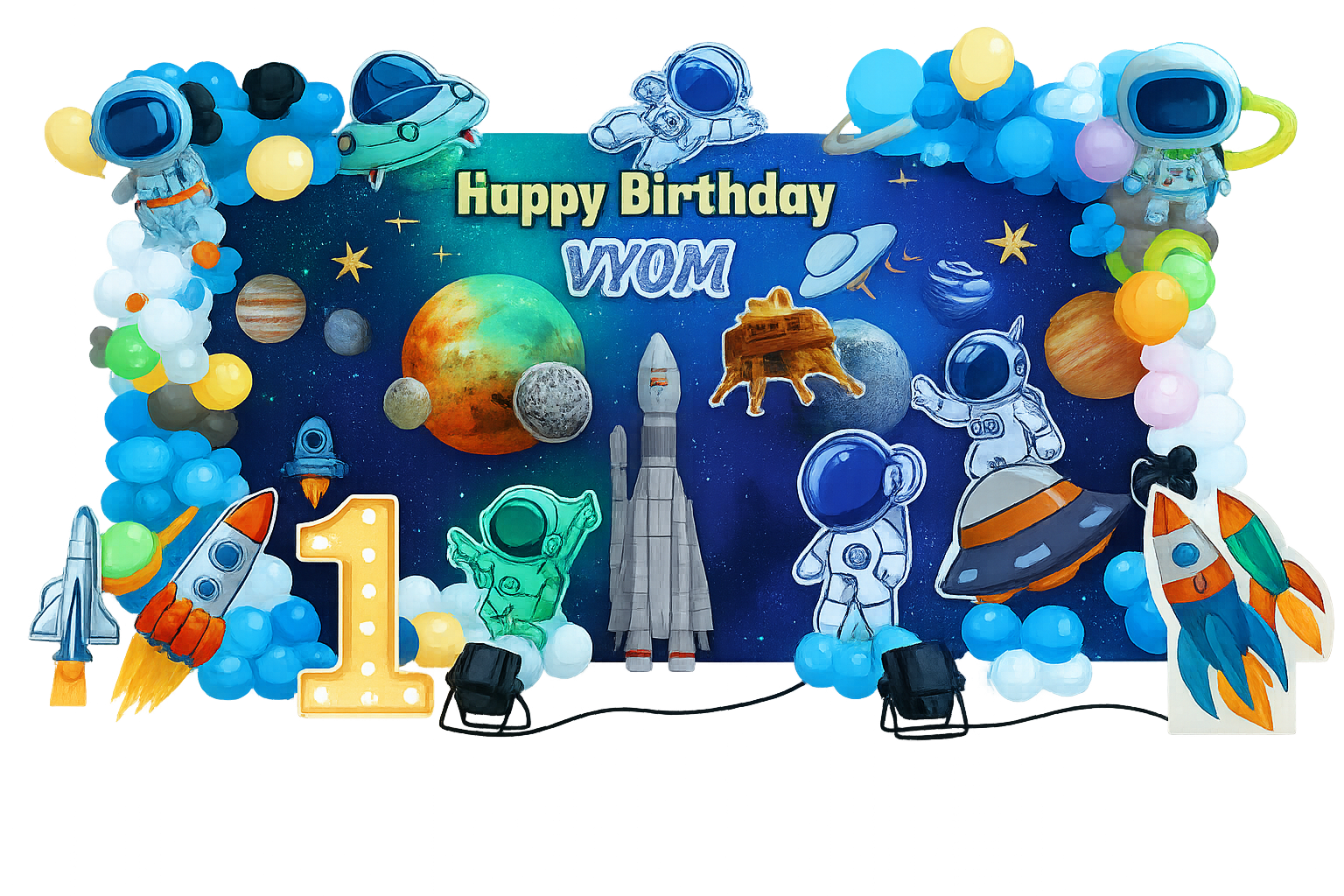 Space Theme Birthday Decoration – Astronaut & Galaxy Setup - PARTYFOXX 