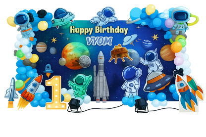 Space Theme Birthday Decoration – Astronaut & Galaxy Setup - PARTYFOXX 
