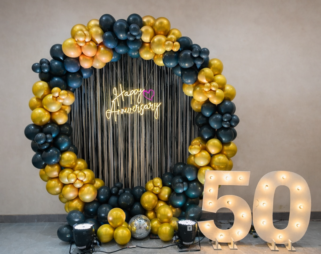 Golden & Black Anniversary Ring Backdrop Decoration